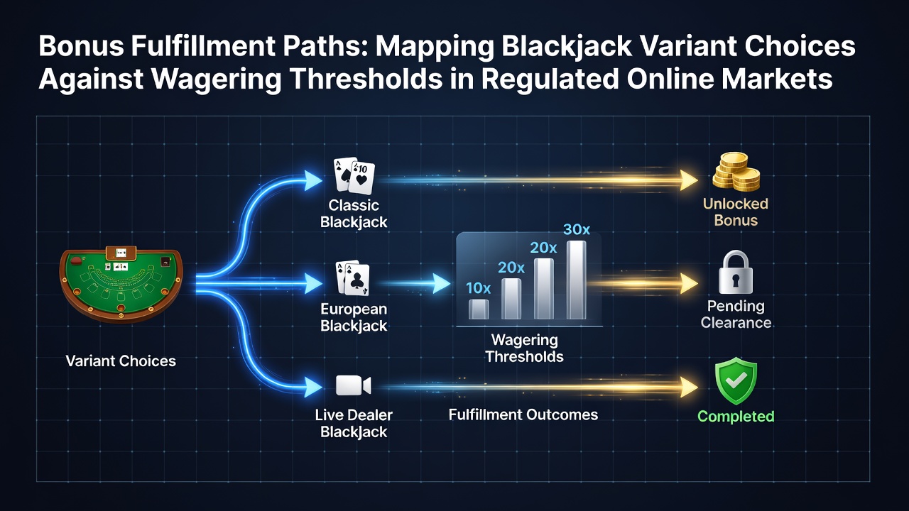 Illustration of online blackjack variants and bonus wagering paths in regulated markets