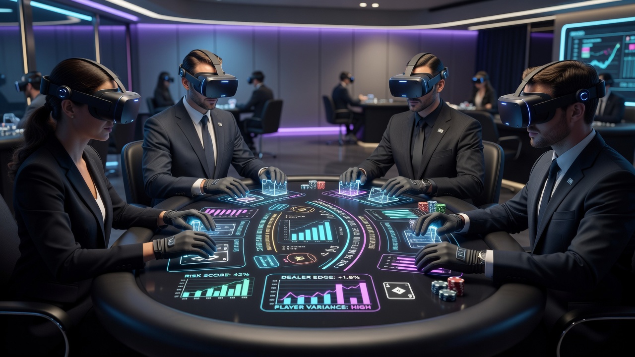 Virtual reality blackjack table setup with immersive design elements