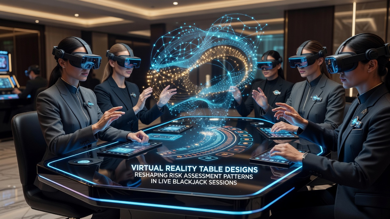 Close-up view of VR blackjack interface showing risk assessment overlays during live play